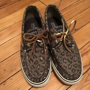 Sperry Leopard Print Flats with Brown and Gold Accents